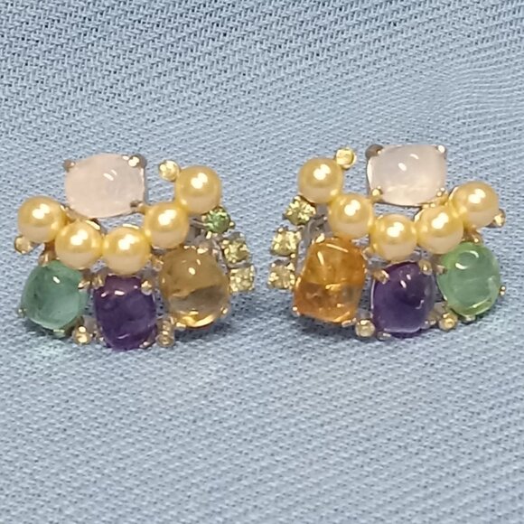 Vintage MCM Joseph Mazer JOMAZ Clip On RHINESTONE & FAUX PEARL EARRINGS 6580 - Picture 7 of 7